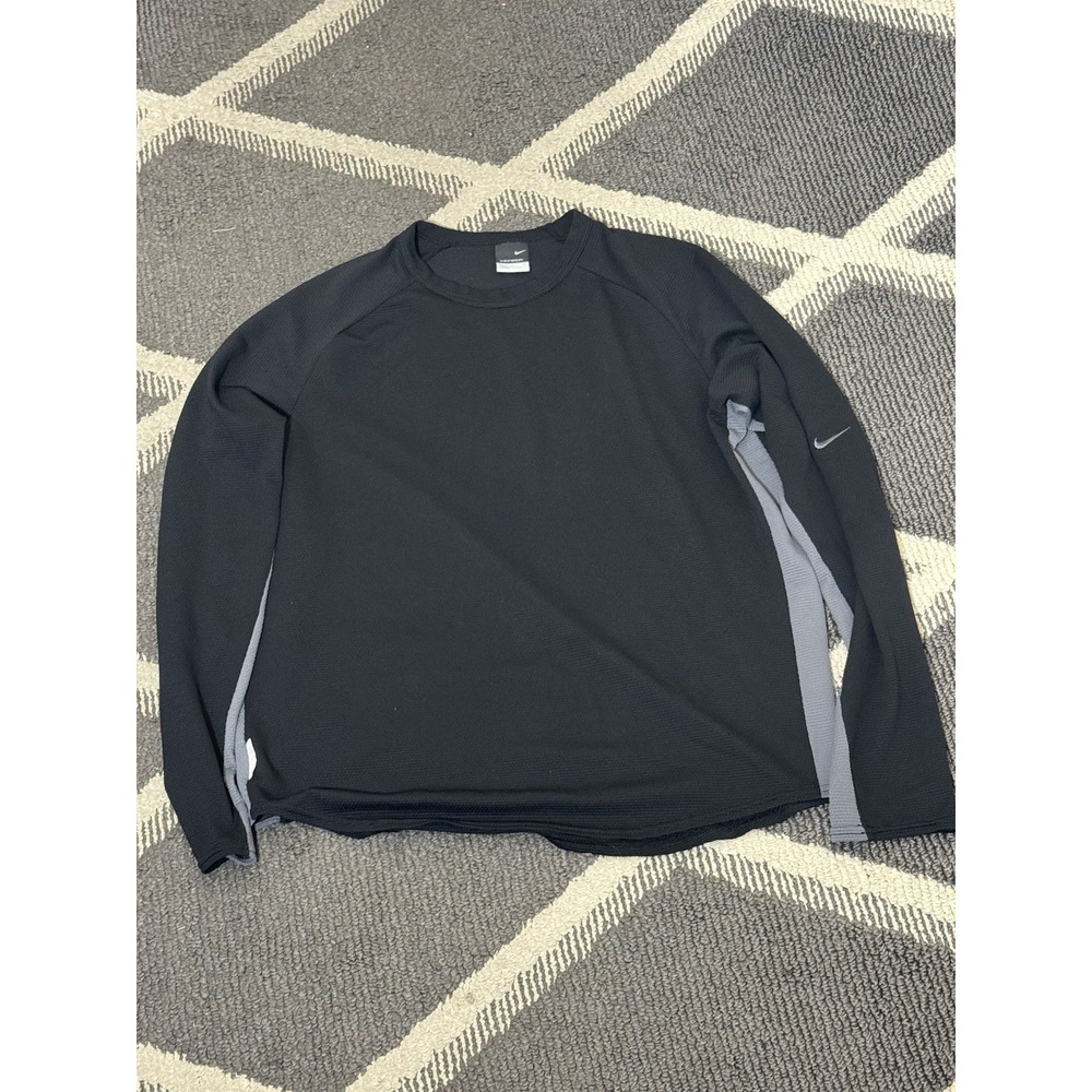 Nike Golf Therma Fit Shirt Mens M‎ Black Pullover Crewneck Swoosh Outdoor